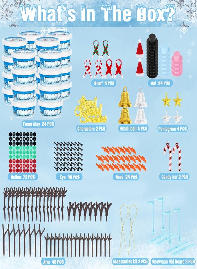 EOBOH 24 Pack Build a Snowman Kit, Christmas DIY Snowman Crafts for Kids Bulk, Snowman Kit Winter Decorations Indoor, Creative Kids Air Dry Clay Modeling Crafts Kit for Christmas Gifts Favor Supplies - Image 2